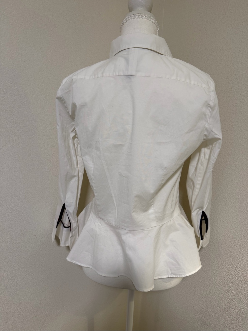Ralph Lauren White Peplum Button-Down Shirt with Gold Crest Plaid Trim Preppy - Picture 5 of 8